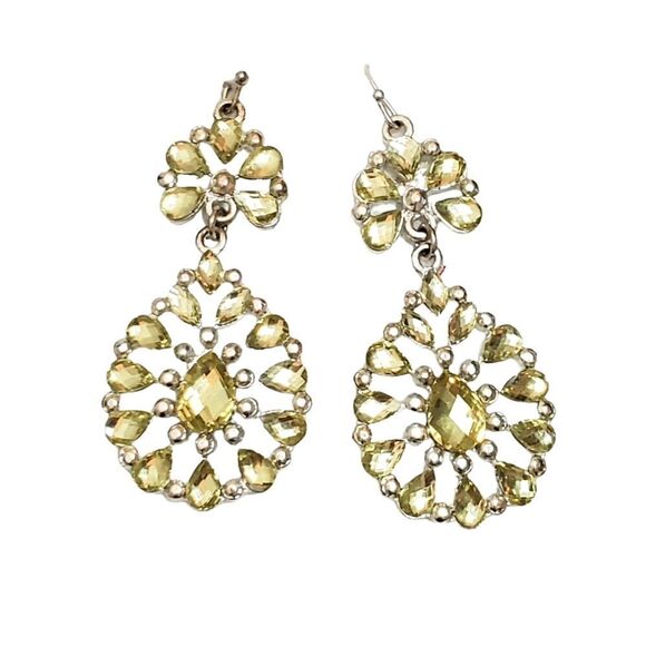 Big Statement Crystal Earrings Flower Yellow Teardrop Dangle 2.5" Long - Picture 4 of 4